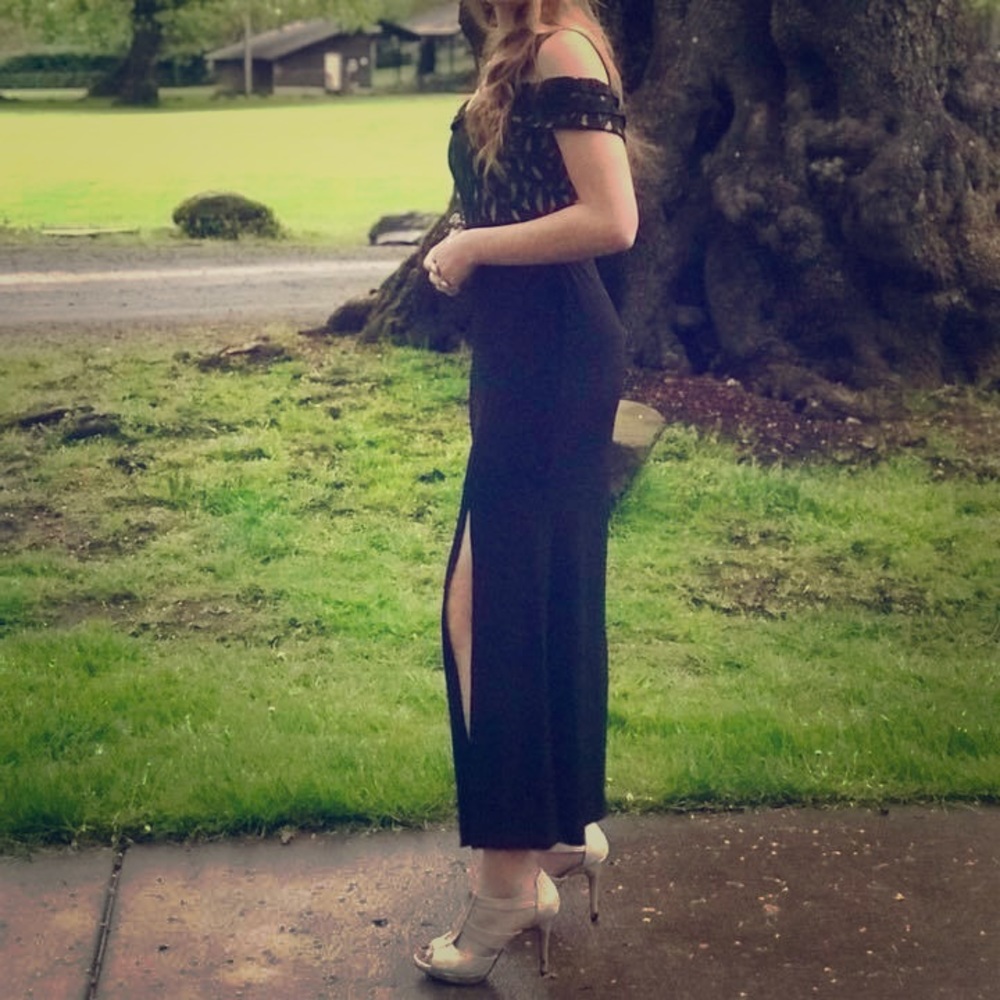 Black thigh slit prom dress